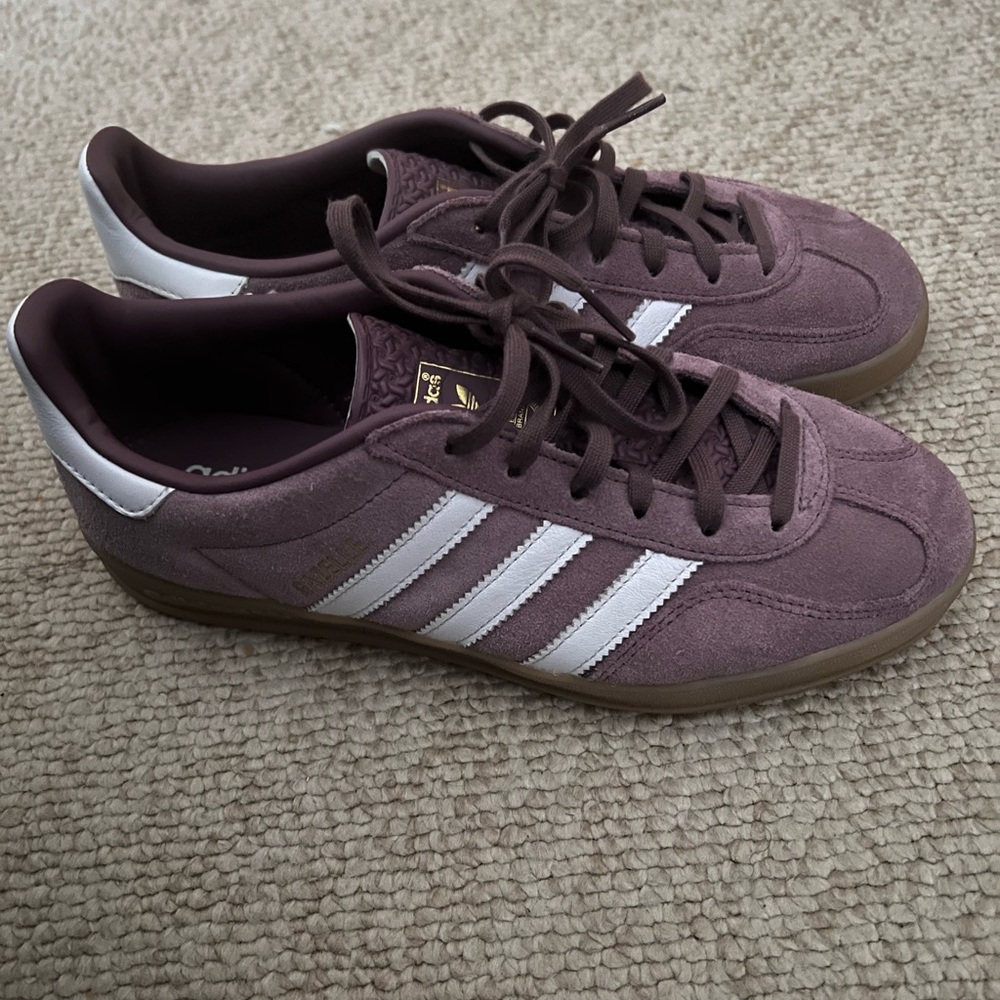 adidas Women’s Suede Sneakers in Mauve with White Stripes